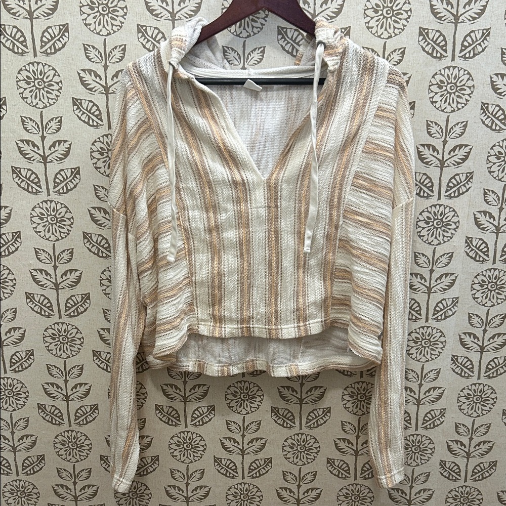 Roxy Beige and White Striped Cropped Pullover